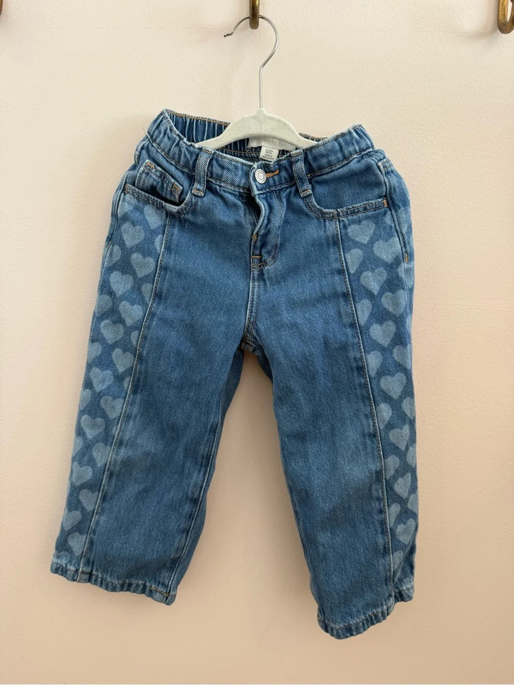 Zara Kids Girls Blue Heart-Pattern Denim Pants